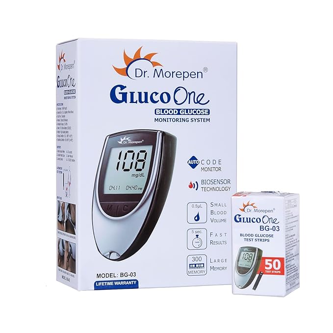 Dr. Morepen BG-03 Gluco One Glucometer Combo, 50 Strips