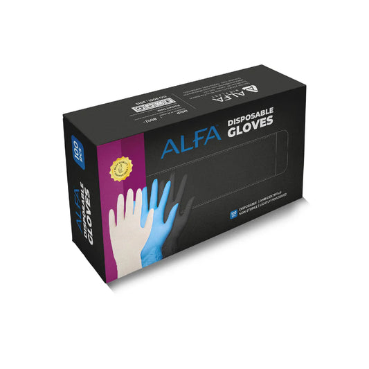 ALFA Disposable LATEX / VINYL Gloves – 100 pcs (Black, Large)
